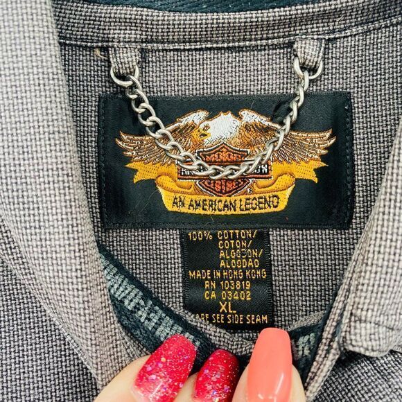 Harley Davidson Size XL Gray Long Sleeve Cotton Motorcycle Button Down Shirt - Picture 5 of 8